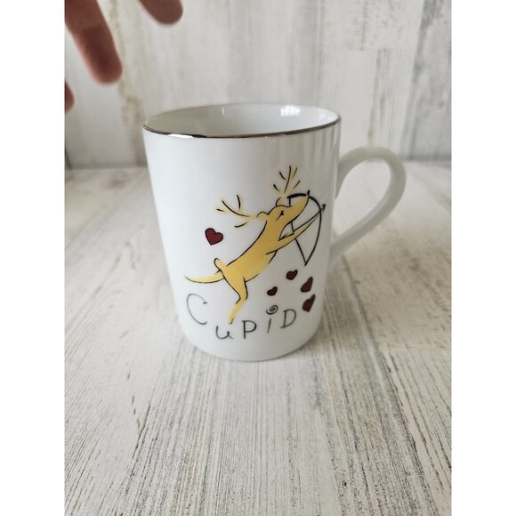 Pottery Barn Cupid reindeer mug cup Xmas decor bow - Picture 3 of 6